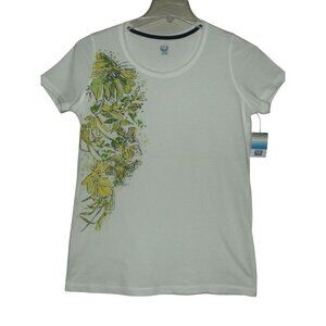 SB Active T-shirt Womens Size MT (Medium Tall) White Green Yellow floral Round
